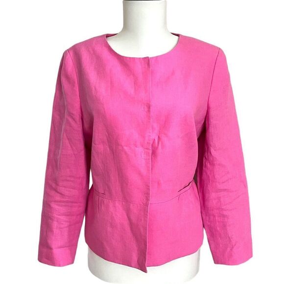 Talbots Linen Collarless Jacket size 6 Peplum Blazer Pink Preppy Academia - Picture 2 of 13